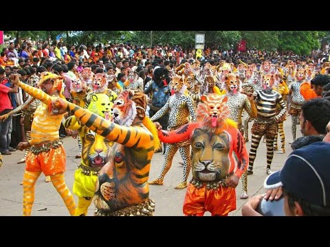 Awesome Pulikali   Play of the Tigers Tiger Dance on Street  Kerala festival 