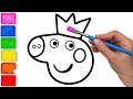 Peppa pig drawing and coloring  learning with peppa pig