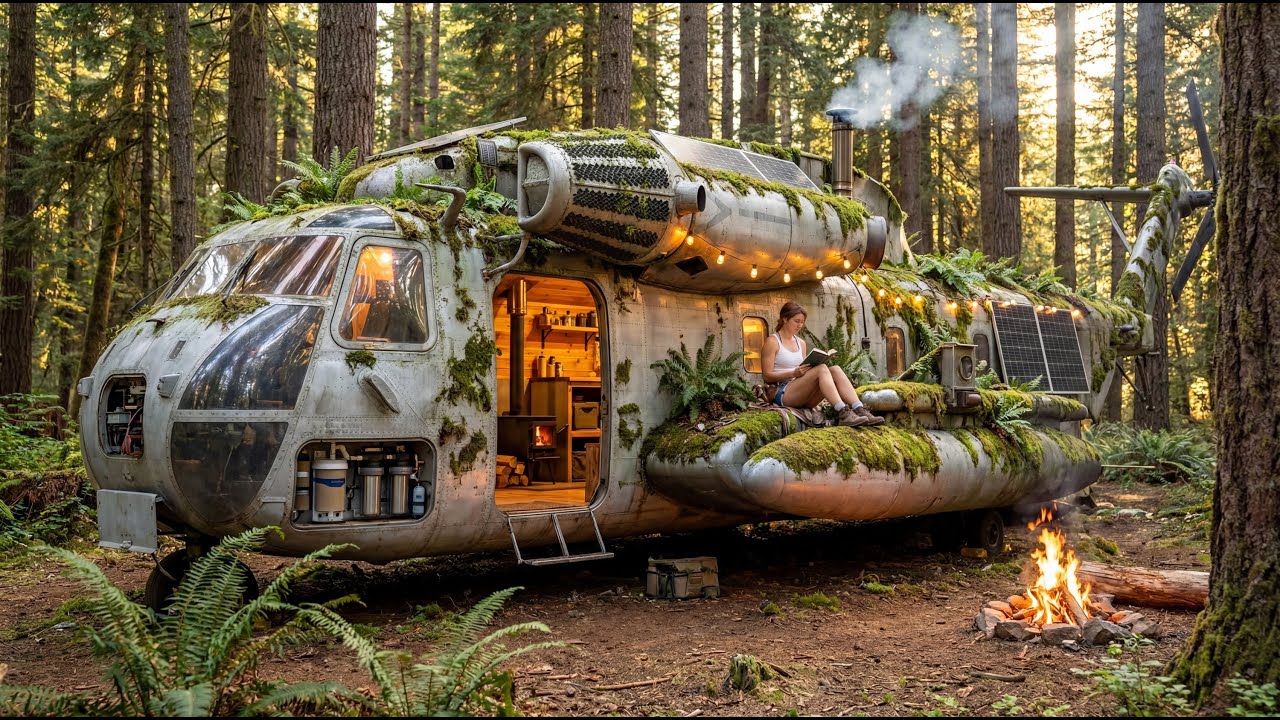 Building a house: CH-53 Super Stallion Off-Grid Cabin Build (7-Day Survival)