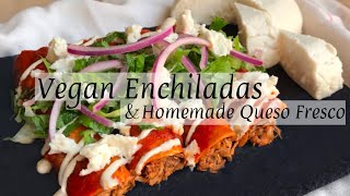 VEGAN RED ENCHILADAS | Homemade Queso Fresco | Jackfruit “Chicken” Style | Mexican Food