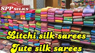 Spp silks👌🏻Litchi silk sarees, Jute silk saree collection, ......