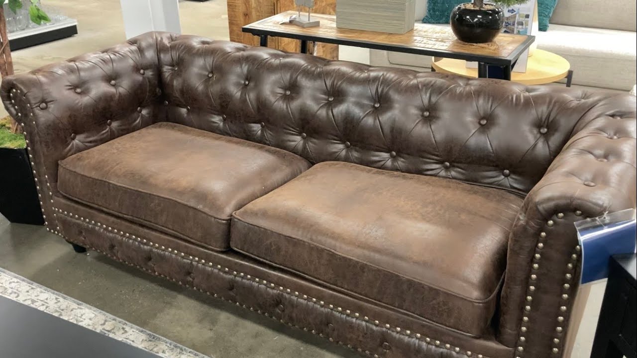 PROVIDENCE CHESTERFIELD BROWN FAUX LEATHER TUFTED SOFA CLOSER LOOK AT HOME FURNITURE SHOP SHOPPING