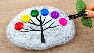 Rainbow Tree🌳｜Easy Stone Painting｜Satisfying Acrylic Painting