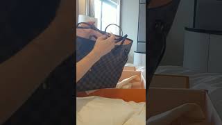Louis Vuitton Damier Ebenen Neverfull MM size in Rose Ballerine Pink unboxing
