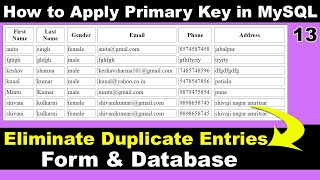 How to apply primary key in MySQL XAMPP Server | Prevent Duplicate entries in database | PHP CRUD