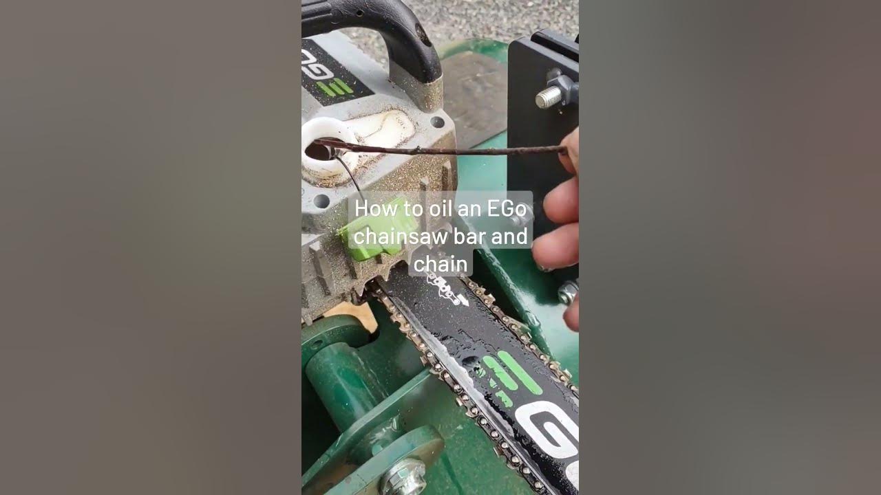 How to oil an EGO chainsaw chain. This electric EGO chainsaw oiler had