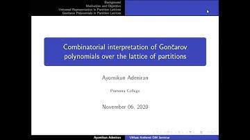 Combinatorial interpretation of Goncarov polynomials over the lattice of partitions (Ayo Adeniran)