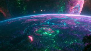 Neon Exoplanet Horizon — Space Ambient Music &amp; Vast Cosmic Landscapes | 4K