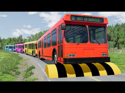 Long Bus, School Bus, City Bus VS Massive Speed Bumps #18 - BeamNG.Drive