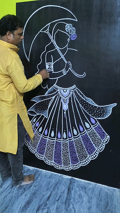 Learn How to Draw Dancing Girl with Umbrella ☔ Easy Chalk Art #shorts #art