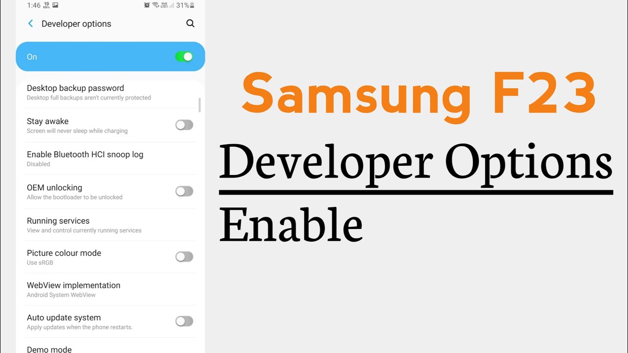 Samsung F23 How To Enable Developer Options YouTube