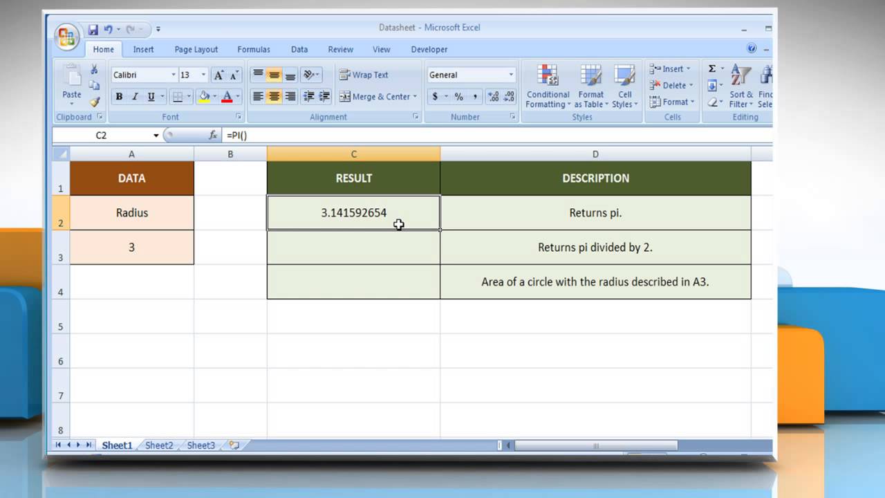 How to use the PI function in Excel