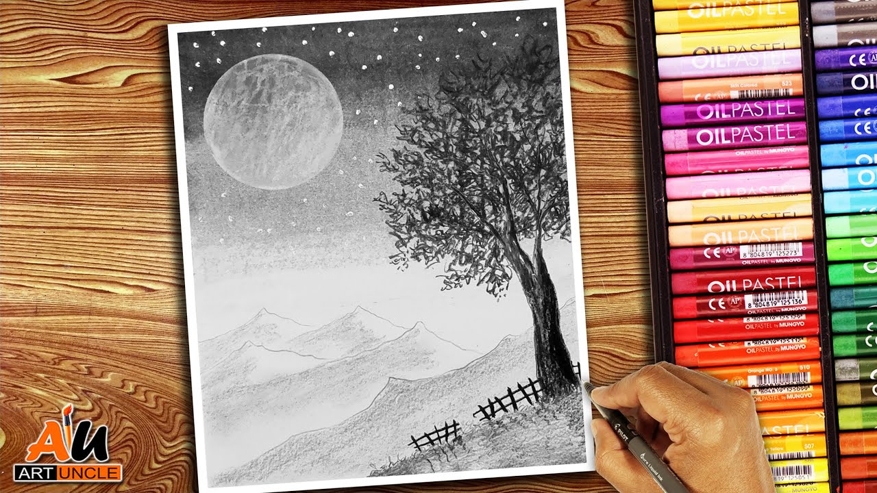 Easy Black and White Landscape Drawing for Beginners with Oil