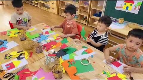 Tạo hình: Cắt dán ngôi nhà - Happy Preschool