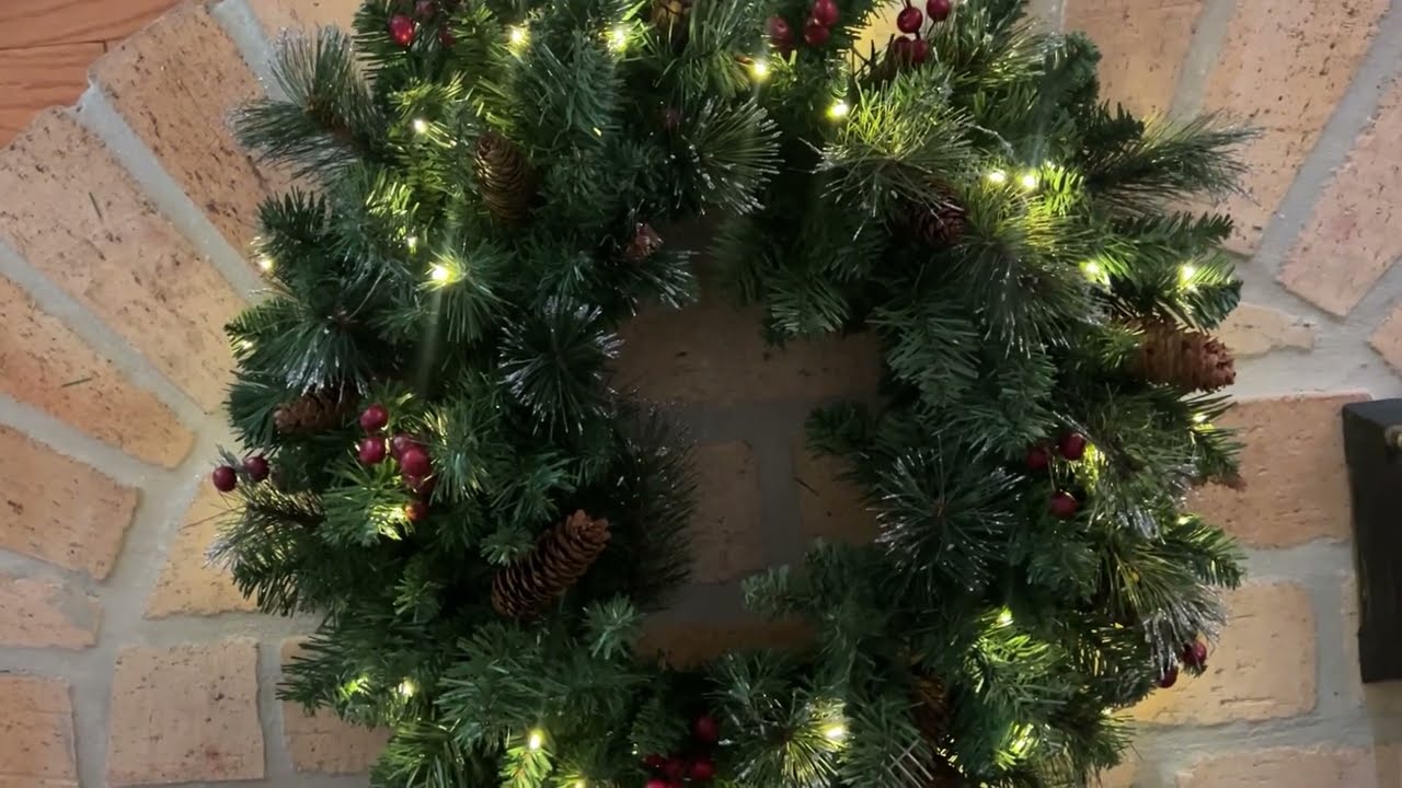 Review Christmas Wreath Lights Decorations Outdoor, Pre-lit 24 inch Artificial Christmas Wreath
