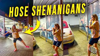 Girl Couldn’t Control a Hose While Washing the Car