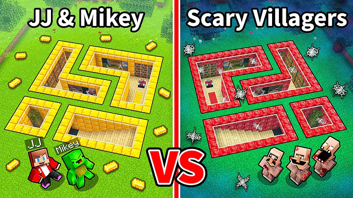 JJ and Mikey vs Scary Villagers: UNDERGROUND BASE BATTLE in Minecraft - Maizen