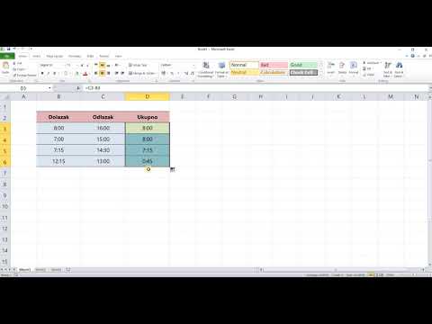 Excel:   Zbrajanje sata i minuta