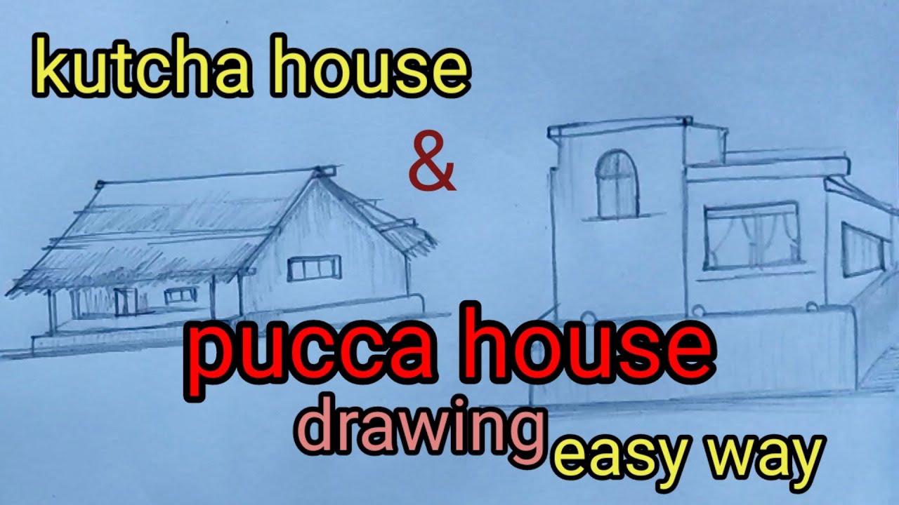 Kutcha House and Pucca House drawing Easy for kids | House Scenery drawing  | Village House Drawin… | Scenery drawing for kids, House drawing for kids,  Easy drawings