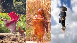 Kung Fu hero beats ninja with hairtail as sword, and cooks golden roast duck