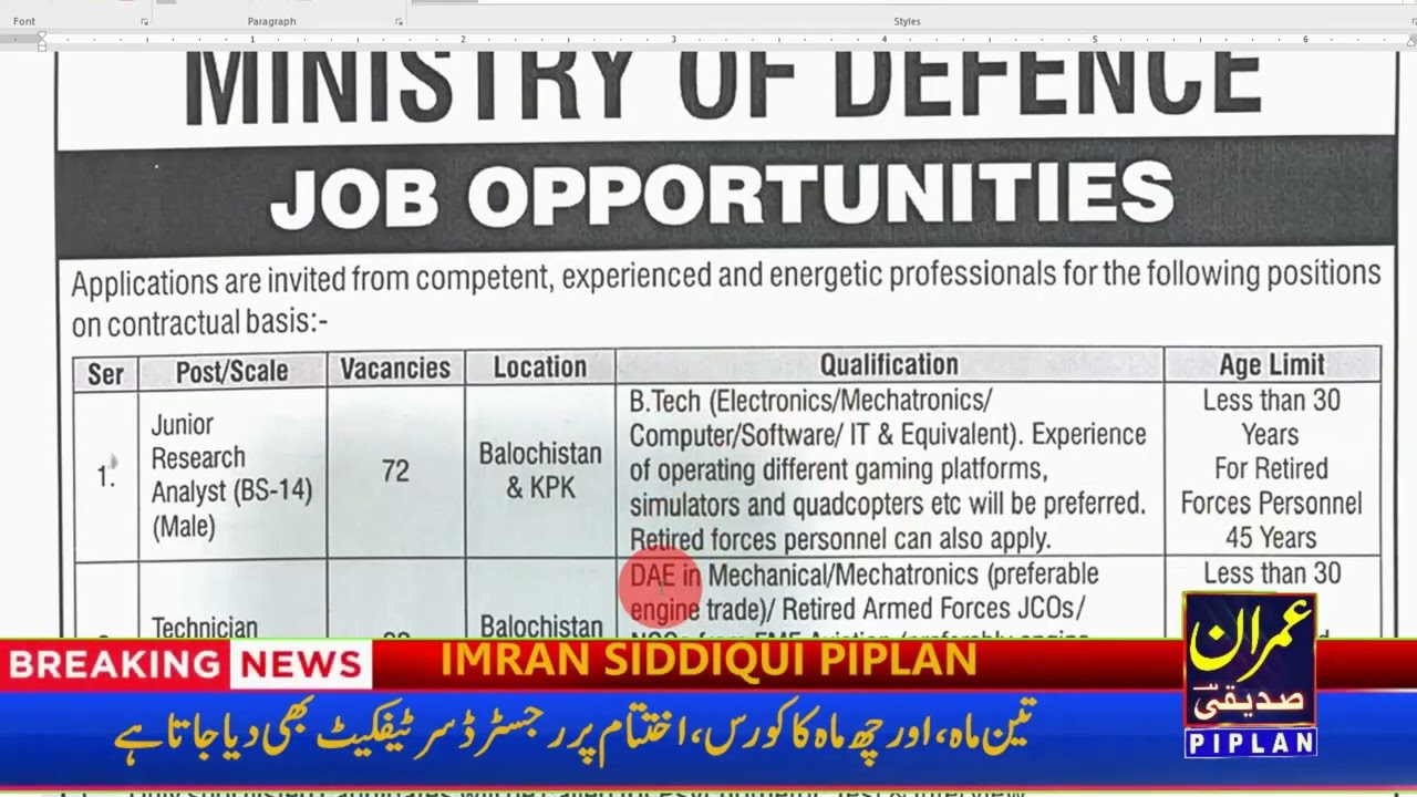 Ministry of Defene Jobs 2025 l Junior Research Analyst & Technician Jobs in Ministry of Defence