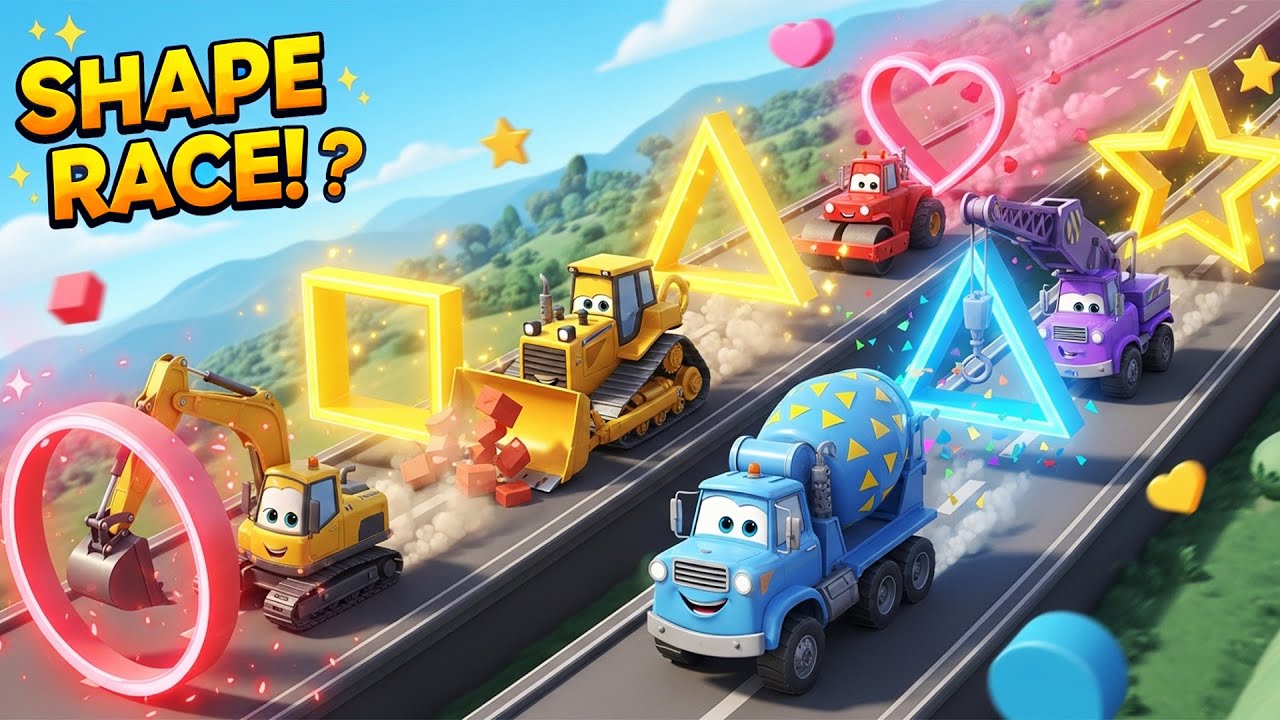 Shape Race Adventure! 🚚 Learn Shapes with Circle, Square, Star Trucks!”