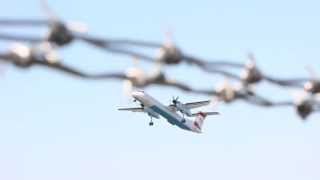 Austrian Airlines Dash 8Q-400 takeoff at Linz LOWL LNZ to Düsseldorf Airport Austrian Airlines Dash 8Q-400 takeoff at Linz LOWL LNZ to Düsseldorf Airport