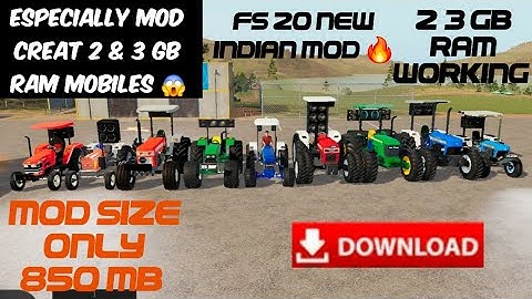 Fs 20 New Mod Especially 2 & 3 GB Ram Mobiles 😱 || All Indian Tractor Mod || Farming Simulator 20