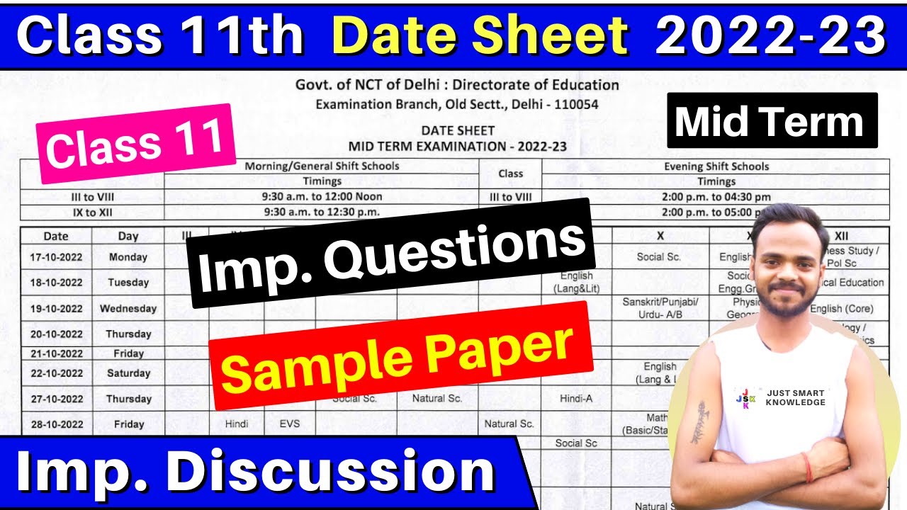 class 11 mid term date sheet 202223 class 11 date sheet, sample