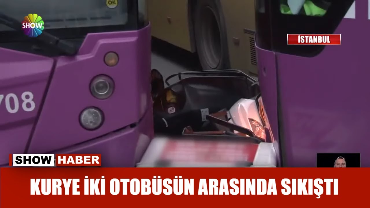 Kurye iki otobüsün arasında sıkıştı