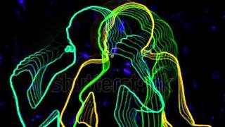 stock footage  dancing girls outlined silhouettes colored neon style with star trails background