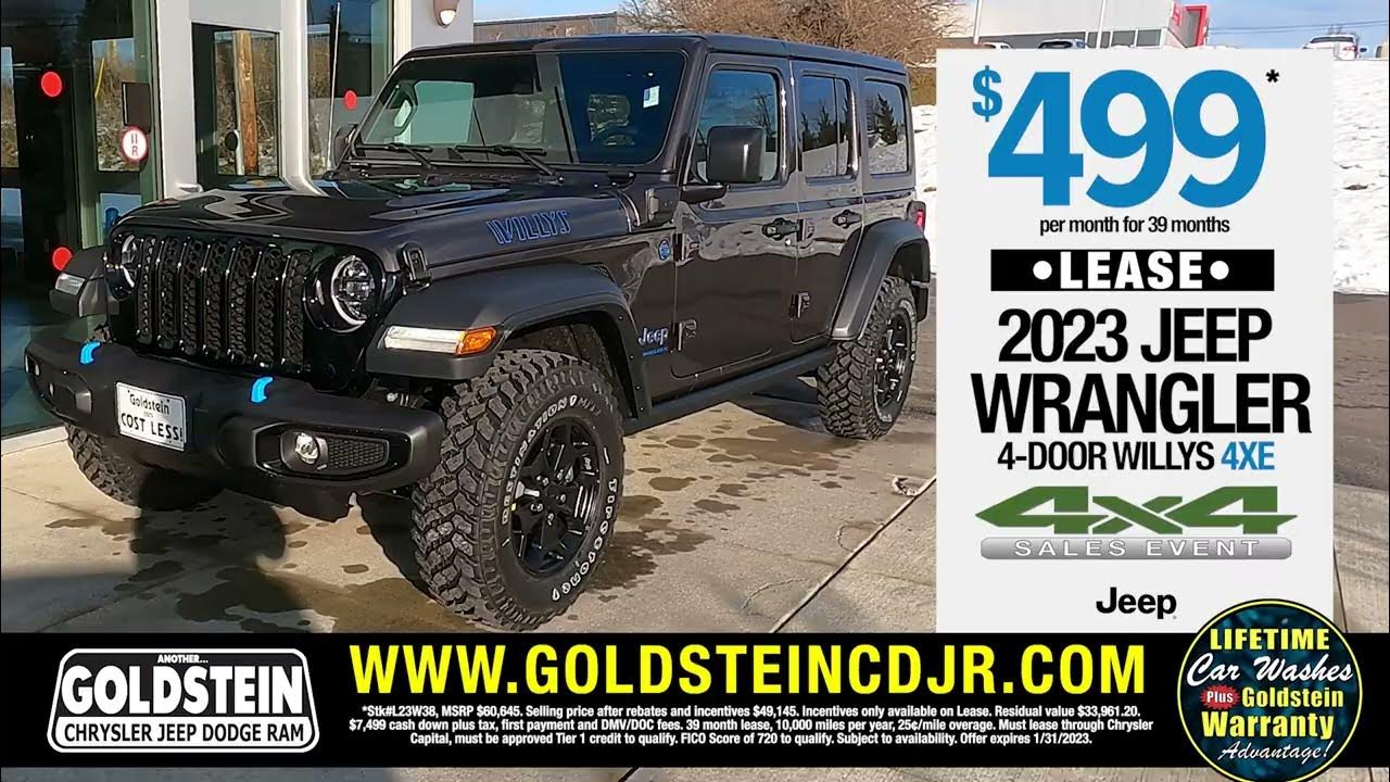 2023 Jeep Wrangler 4-Door 4XE Plug-In Hybrid Electric - Lease Offer January  2023 - Goldstein CDJR - YouTube