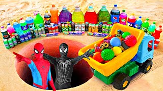 Spiderman Big Toothpaste Eruption from Giant Coca Cola, Cars, Fanta, Orbeez, Sprite, Balloons&Mentos