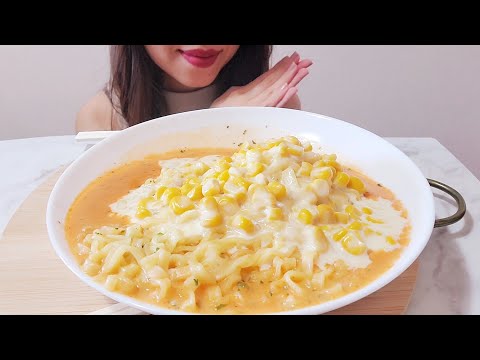 ASMR 咀嚼音|コーンチーズカルボブルダックポックンミョン🍝Japanese/Corn cheese buldak bokkeummyeon/मकई पनीर बुलडक बोक्कुम्मीओन