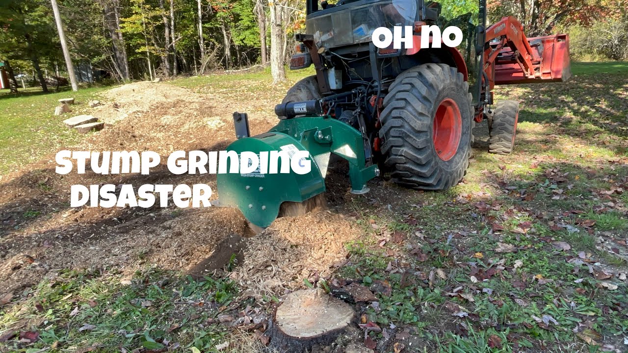 Grinding stumps with a b2650 and a woods stump grinder - YouTube