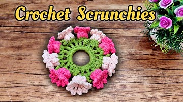 Crochet Scrunchie with 3D Flowers – Easy & Beautiful