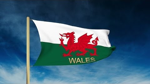 Wales Flag Slider Style With Title. Waving In The Wind With Cloud Background Ani Stock Animation