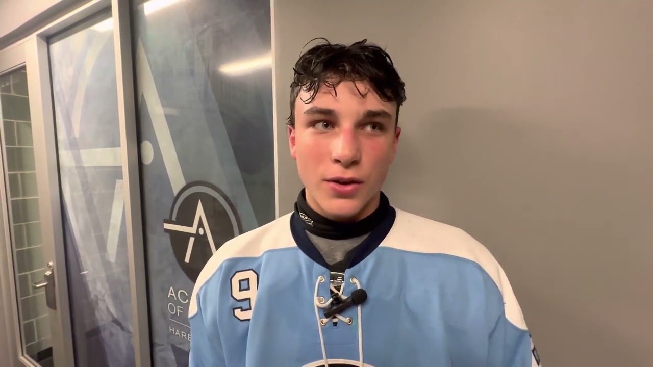 Division 1 ice hockey semifinal post game interview with Coke Tyrrell of Suffern