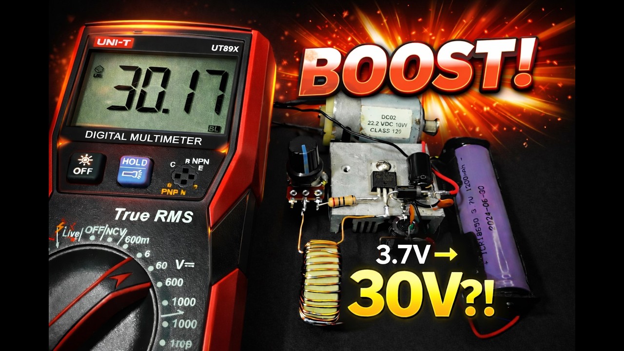 3.7V to 30V Boost Converter Using IRFZ44N | Full Circuit & Real Measurements