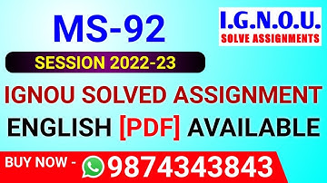 MS-92 Solved Assignment 2022-23 in English, MS 92 Solved Assignment 2023, MS 92 Assignment