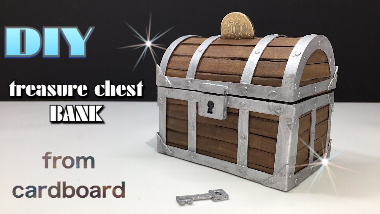 ダンボール工作 鍵付き宝箱貯金箱 Treasure Chest Piggy Bank Cardboard Craft Youtube