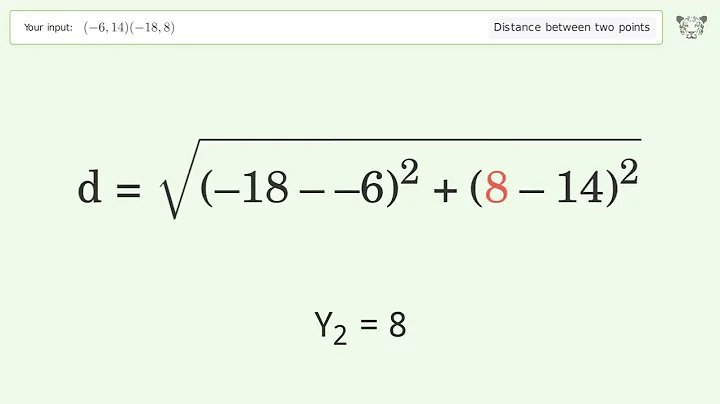 Find the distance between two points p1 (-6,14) and p2 (-18,8): Step-by-Step Video Solution