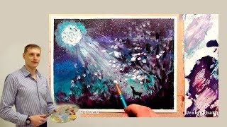 Ночной лунный пейзаж - как рисовать акрилом. Уроки рисования. Валерий Рыбаков. Ночной лунный пейзаж - как рисовать акрилом. Уроки рисования. Валерий Рыбаков.