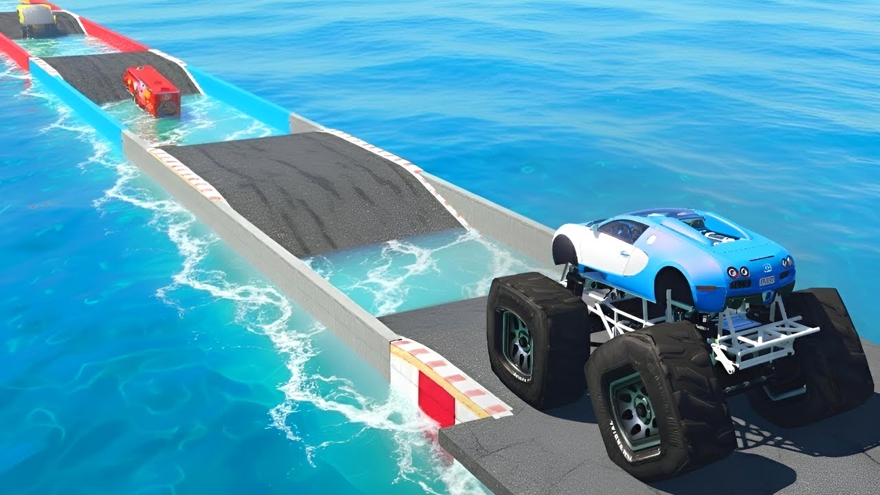 GTA 5 MONSTER TRUCKS & CARS vs DEEP WATER PIT POTHOLES (McQueen, Monster Jam Truck..) Which is Best?