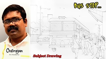 Bus Stop Drawing | How To Draw Bus Stop Drawing Step By Step | Bus Stop Drawing Easy Step By Step