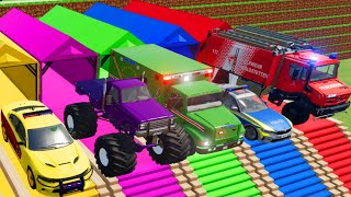POLICE CAR, AMBULANCE, FIRE TRUCK, MONSTER TRUCK, COLORFUL CARS FOR TRANSPORTING! -FS 22 by Police Car Tube 14,087 views 2 weeks ago 29 minutes