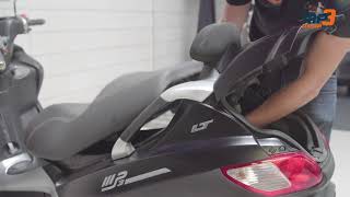 Piaggio MP3 (oud model) zadel openen, accu leeg, knop werkt niet