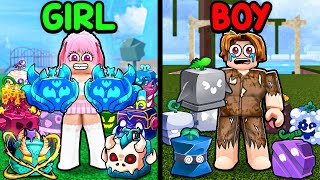 Begging For FRUITS As A GIRL Vs BOY For 24 Hours.. (Blox Fruits)