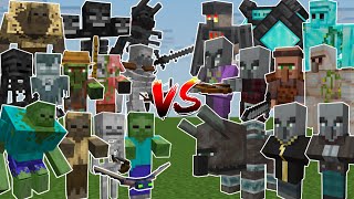 UNDEAD MOBS TEAM vs ILLAGER & VILLAGER MOBS TEAM (Minecraft Mob Battle)