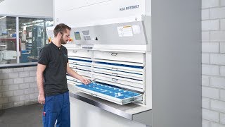 Opslag van gereedschappen in de Hänel Rotomat® paternosterkast bij Pomtava SA